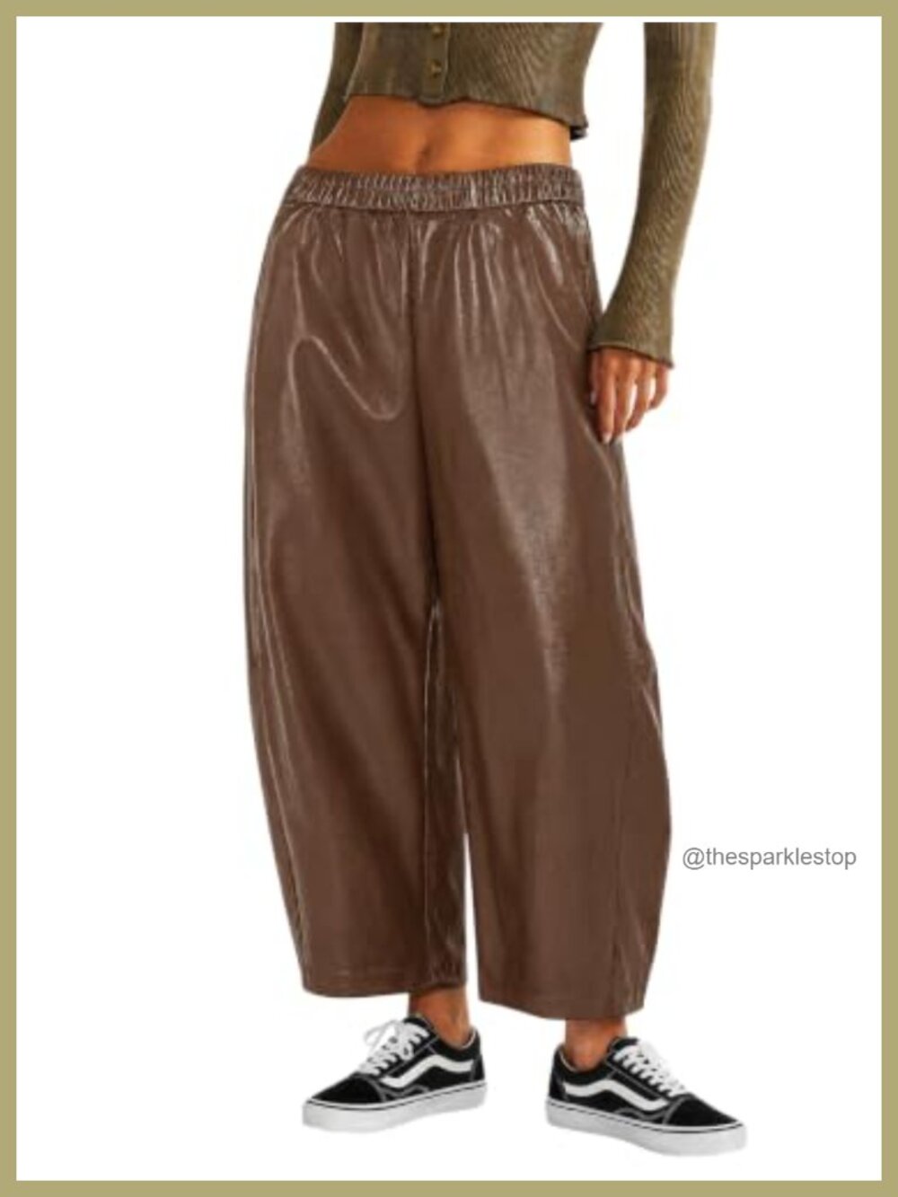 Faux Leather Wide Leg Pants High Waist Business Casual Pull On